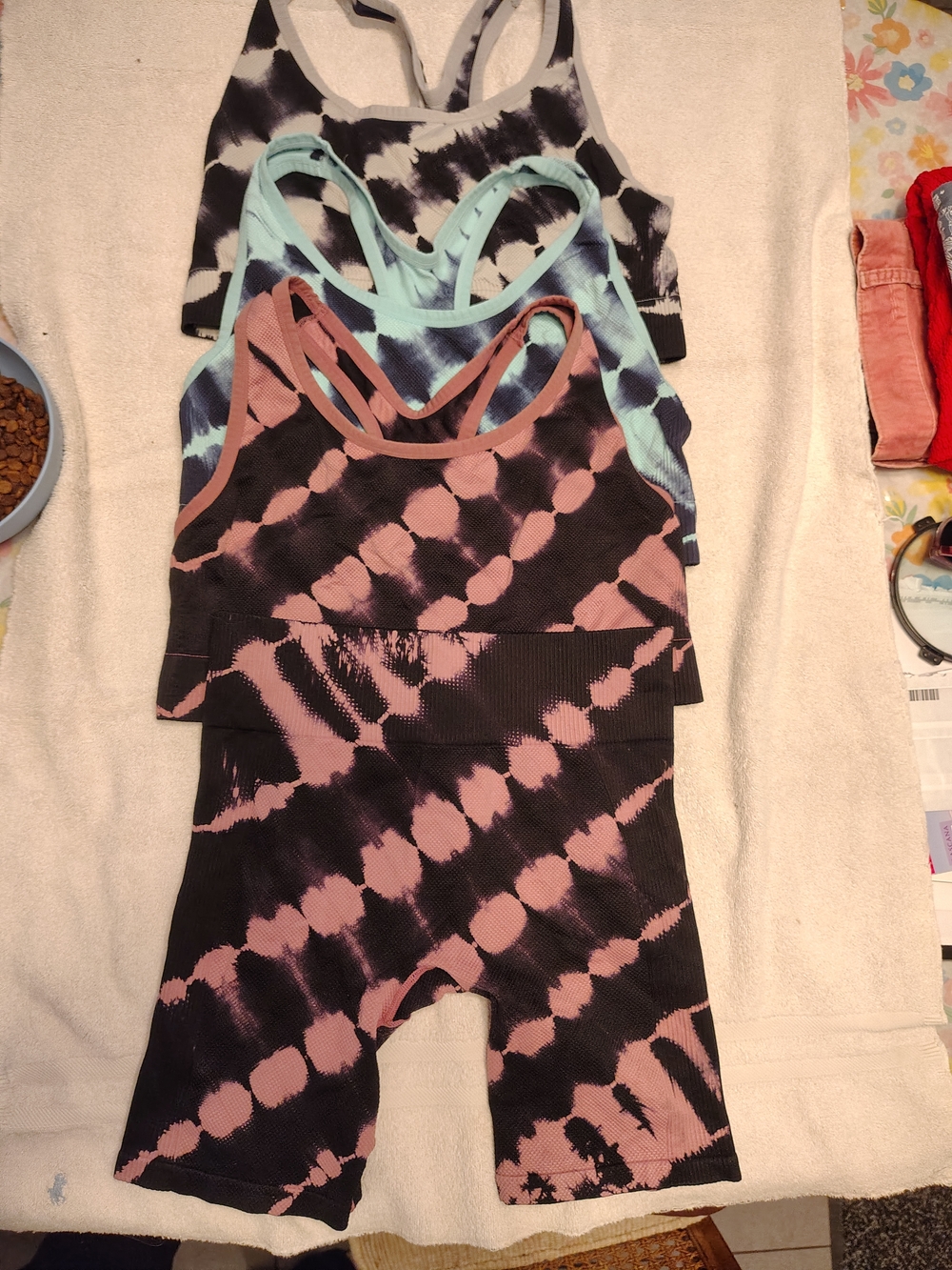 Tie-Dye Seamless Crop Tank and Bike Short Set - Pink & Black